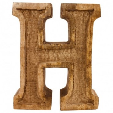 Lettre décorative H géométrique en bois à relief sculpté à la main