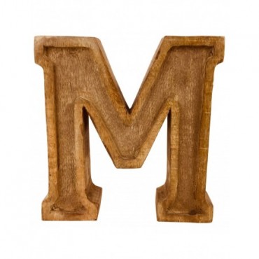 Lettre décorative M géométrique en bois à relief sculpté à la main