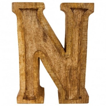 Lettre décorative N géométrique en bois à relief sculpté à la main