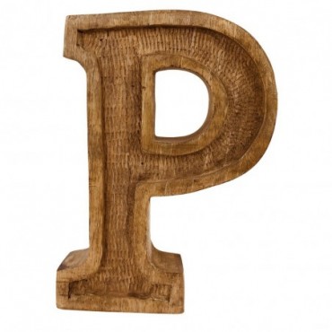 Lettre décorative P géométrique en bois à relief sculpté à la main