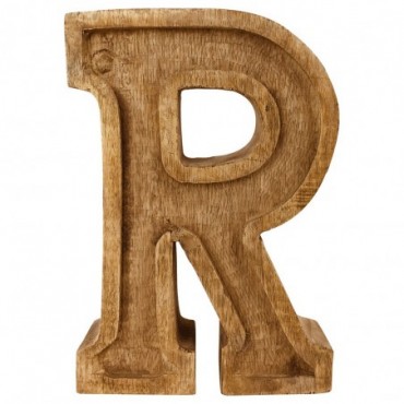 Lettre décorative R géométrique en bois à relief sculpté à la main