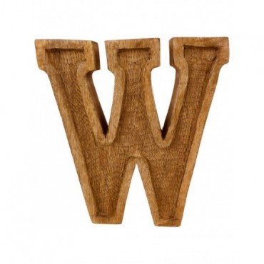 Lettre décorative W géométrique en bois à relief sculpté à la main