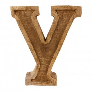 Lettre décorative Y géométrique en bois à relief sculpté à la main