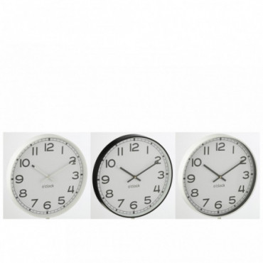 Horloge Murale Ronde Plastique Blanc/Noir Large x3