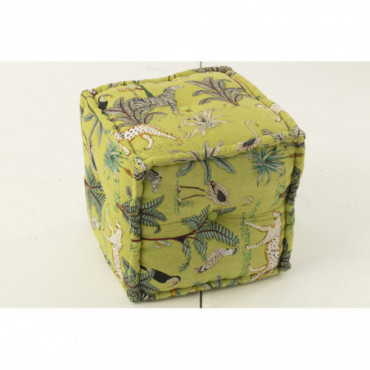 Pouf Cube Animaux/Plantes Exotiques Coton Vert