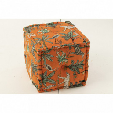 Pouf Cube Exotic Animals/Plants Cotton Orange