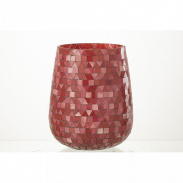 Photophore Mosaic Triangle Verre Rouge/Rose Grand
