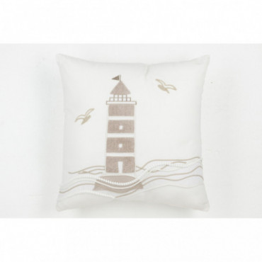Coussin Phare Coton Blanc/Taupe
