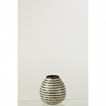 Vase Boule Raye Coquillage/Bambou Noir/Blanc