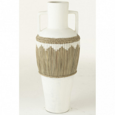 Vase Motifs + Anses Terracota/Herbes Blanc/Naturel