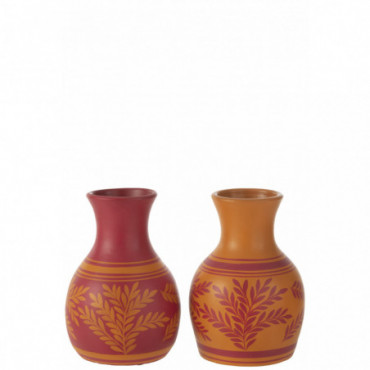 Vase Rameaux + Lignes Terre Cuite Orange/Rose x2