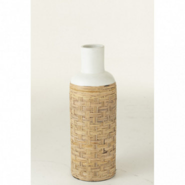 Vase Tissage Terracota/Rotin Blanc/Naturel