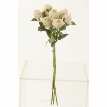 Bouquet Rose 12 Tete Plastique Blanc