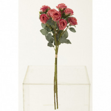 Bouquet Rose 12 Tete Plastique Rose Vif