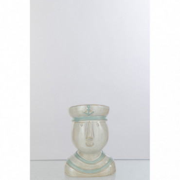 Cache-pot Têt de Marin Porcelaine Blanc/Azure Grand
