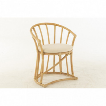 Chaise + Coussin Rotin/Textile Naturel/Blanc