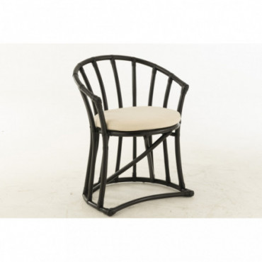 Chaise + Coussin Rotin/Textile Noir/Blanc