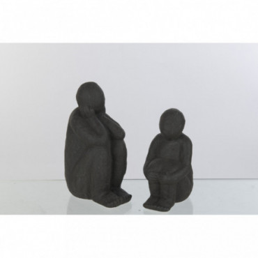 Figurines Sitting Sand Glaze Porcelain Black x2