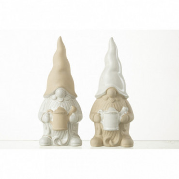 Gnome Arrosoir Porcelaine Blanc/Beige Grand