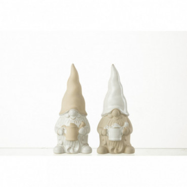 Gnome Arrosoir Porcelaine Blanc/Beige Moyen