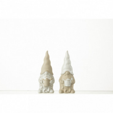 Gnome Arrosoir Porcelaine Blanc/Beige Petit