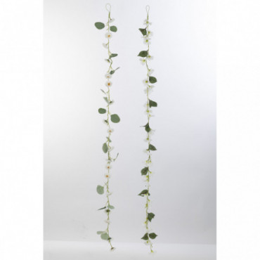 Guirlande Fleurs + Feuilles Plastique Blanc/Vert x2