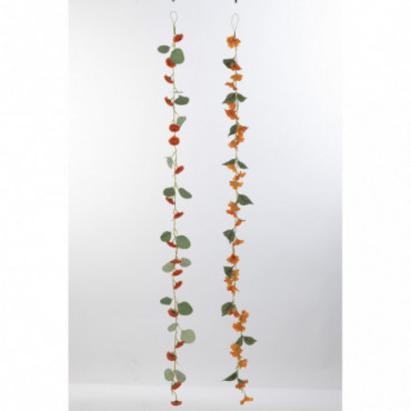 Guirlande Fleurs + Feuilles Plastique Orange/Vert x2