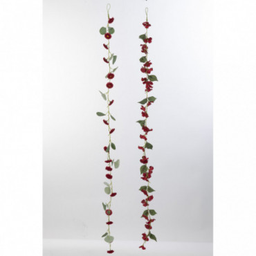 Guirlande Fleurs + Feuilles Plastique Rouge/Vert x2