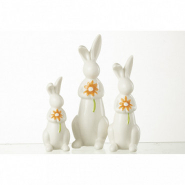 Lapins Fleurs Porcelaine Orange/Blanc x3