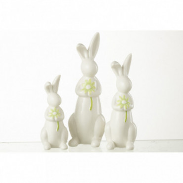 Lapins Fleurs Porcelaine Vert/Blanc x3
