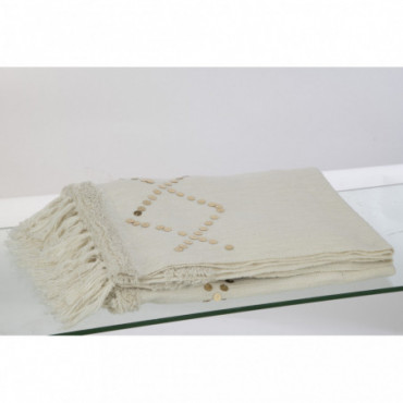 Plaid Losanges + Franges Coton/Sequin Blanc/Or