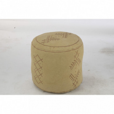 Pouf Cylindre Motifs Ethniques Coton Sable