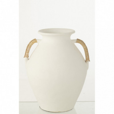 Vase 2 Poignees Terracotta Blanc/Naturel