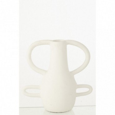 Vase 4 Poignees Terracotta Blanc
