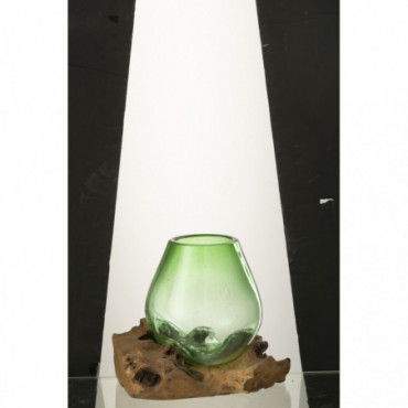 Vase Sur Pied Gamal Bois/Verre Recyclé Naturel/Vert Moyen