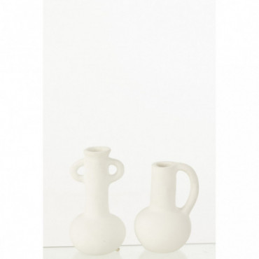 Vases Amphores Terracotta Blanc x2
