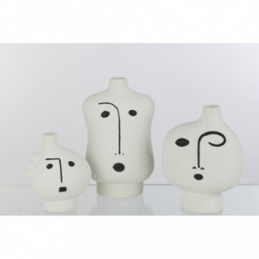 Vases Face Abstract Porcelain Black/Blanc x3