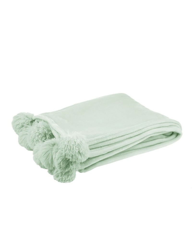 Plaid Pompon Polyester Vert Claire