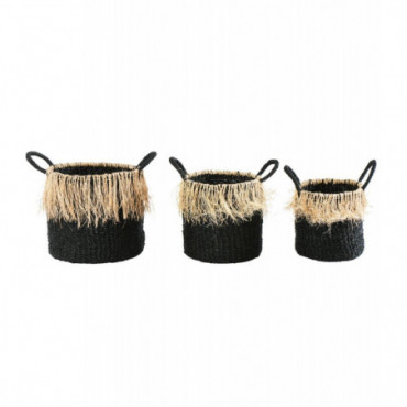 Paniers Ronds Anses Herbier Noirs x3