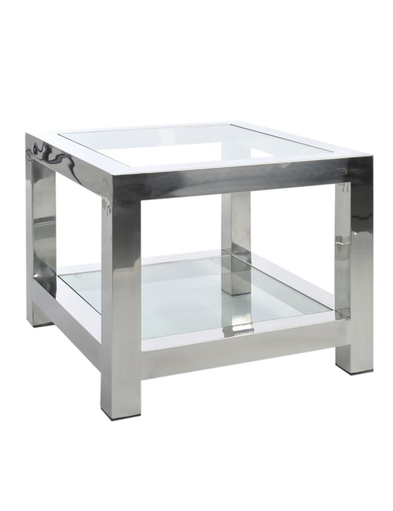 Table Gigogne Acier Inoxydable Verre Argent