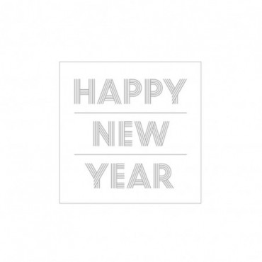 Paquet 20 Serviettes Happy New Year Papier Blanc/Argent Taille S