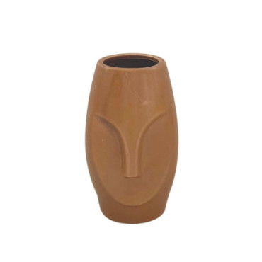 Vase ceramic visage extra mini brun L6 P6 H10cm