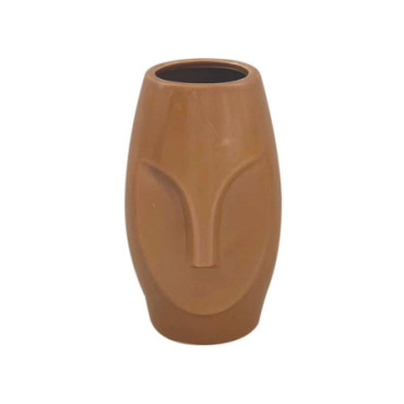 Vase ceramic visage mini brun L8 P8 H13,3cm