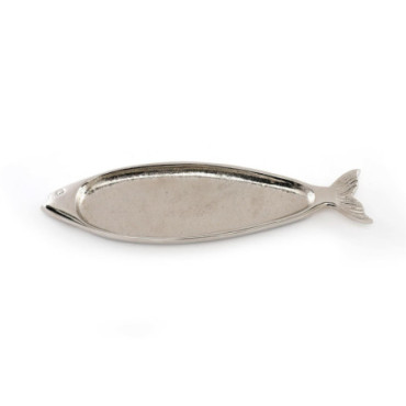 Petit plateau en métal argenté en forme de poisson 42cm