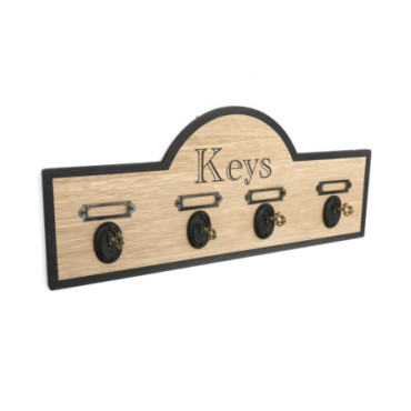 Planche en bois avec 4 crochets design clés