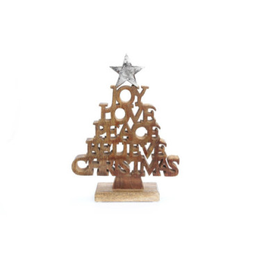 Ornement de mots d'arbre de Noël en bois 26 cm