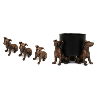 Ensemble de trois rehausseurs de pot pour chien en bronze