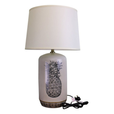 Lampe en céramique noire et blanche motif ananas 69 cm