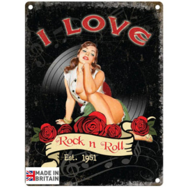 Plaque Métal 60 x 49.5cm Music I LOVE ROCK AND ROLL