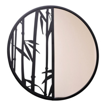 Miroir avec décoration murale en bambou et métal noir